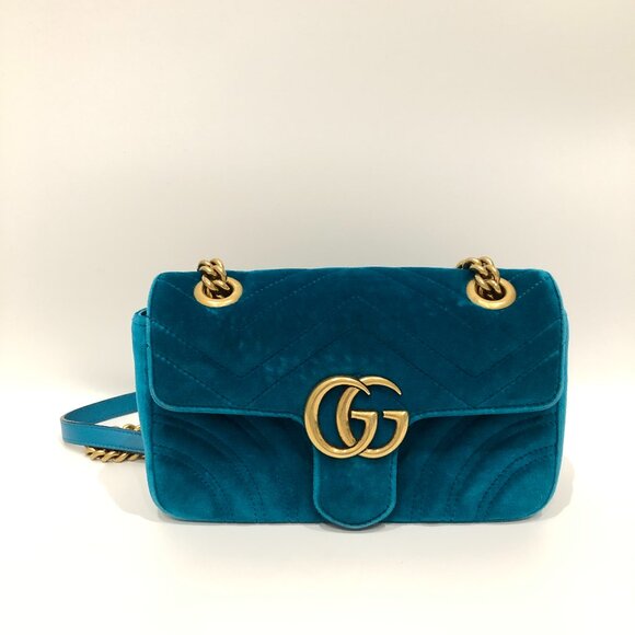 Handbags - 【32MK】Gucci Green Velvet Mini GG Marmont Shoulder Bag sku#85333 (gently used)